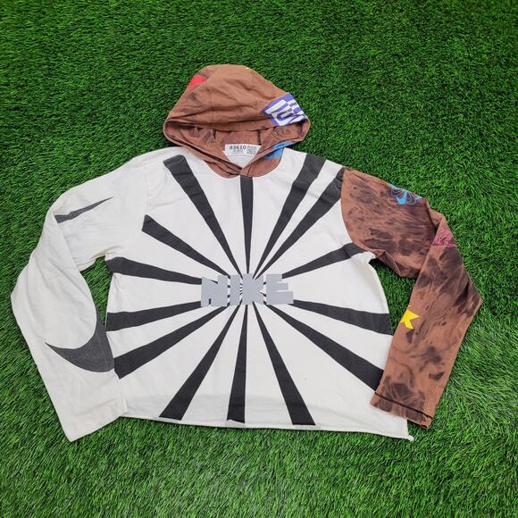 NIKE Pinwheel Crop-Top Hoodie Womens M/L 20x20 Baggy Boxy Lightweight Knit - Picture 1 of 12